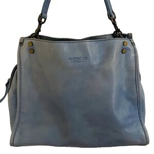 American Leather Co Handbag Womens Light Blue Leather Shoulder Bag Center Zip